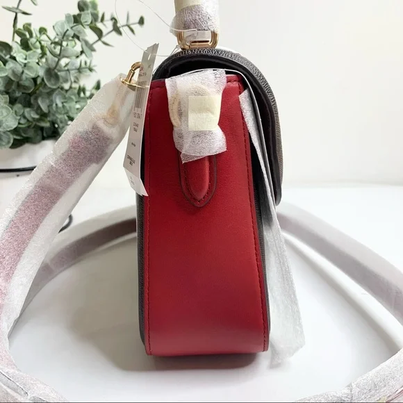 Coach Marlie Top Handle Satchel In Signature Canvas Handbag Bag Brown Red - Picture 11 of 13